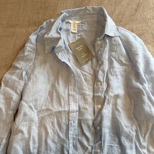 H&M women’s 100% Linen Shirt in Light Blue NWT